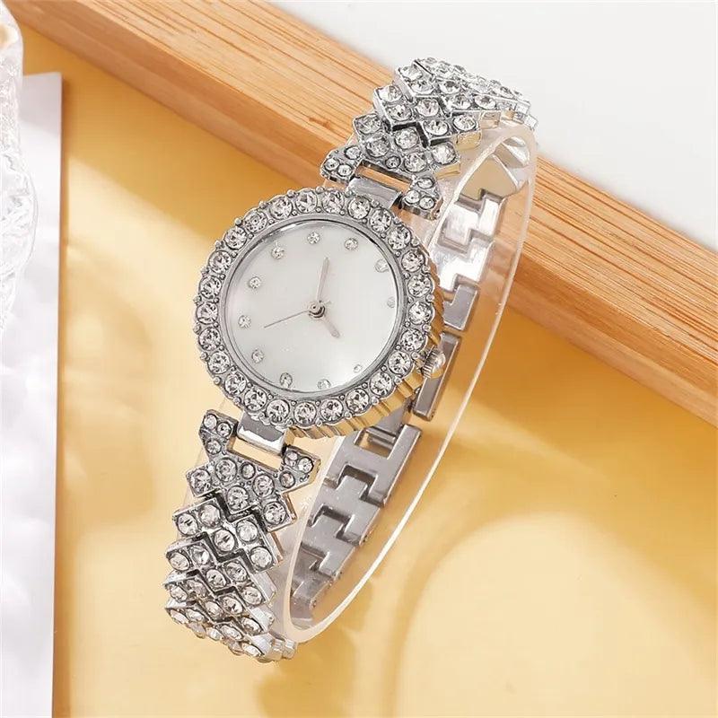 New 6PCS Set Luxury Necklace Earring Rhinestone Fashion Casual Ladies Bracelet Set Watches for Women - - The Jewellery Supermarket