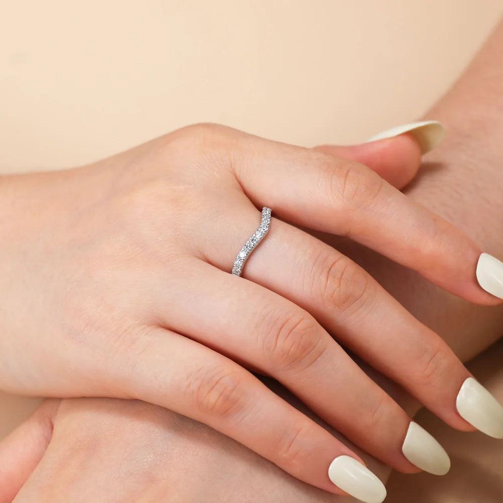 Adorable D Color 0.39ct Curved Half Eternity Moissanite Diamonds Rings, Wedding Engagement Silver Rings - The Jewellery Supermarket