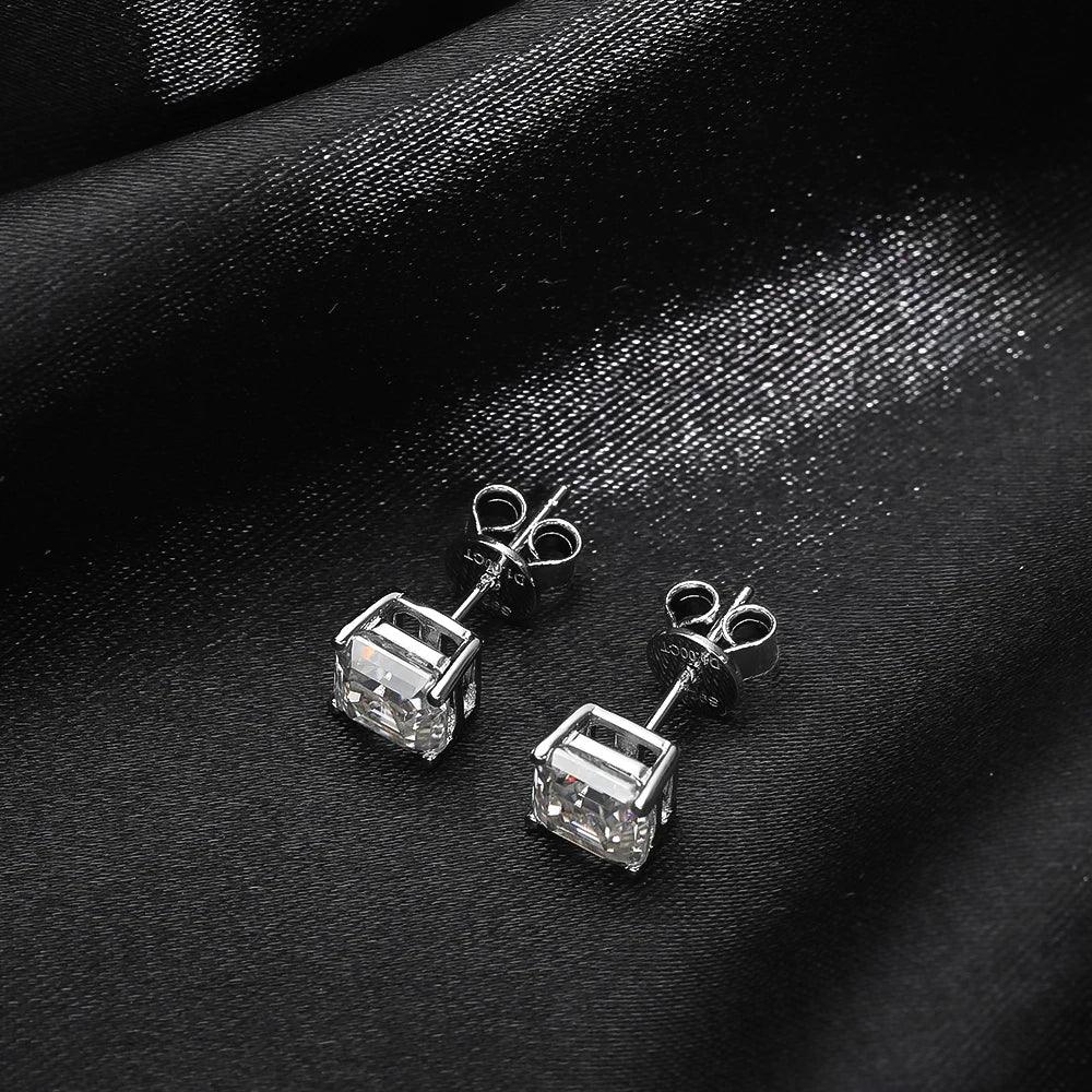 Excellent Asscher Princess Cut 1CT Square Shape Moissanite Diamonds Stud Earrings for Women/Men - Fine Jewellery - The Jewellery Supermarket