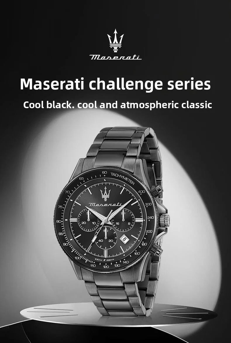 Original Luxury Maserati Men's Watch SFIDA Challenge Series Luxury Business Trendy Black Gold Steel Belt Watch
