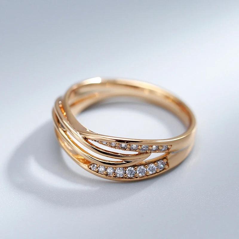 Fashion Design Simple Geometry 14K Rolled Rose Gold With AAA Zircon Diamonds Cross Ring - Party Daily Jewellery