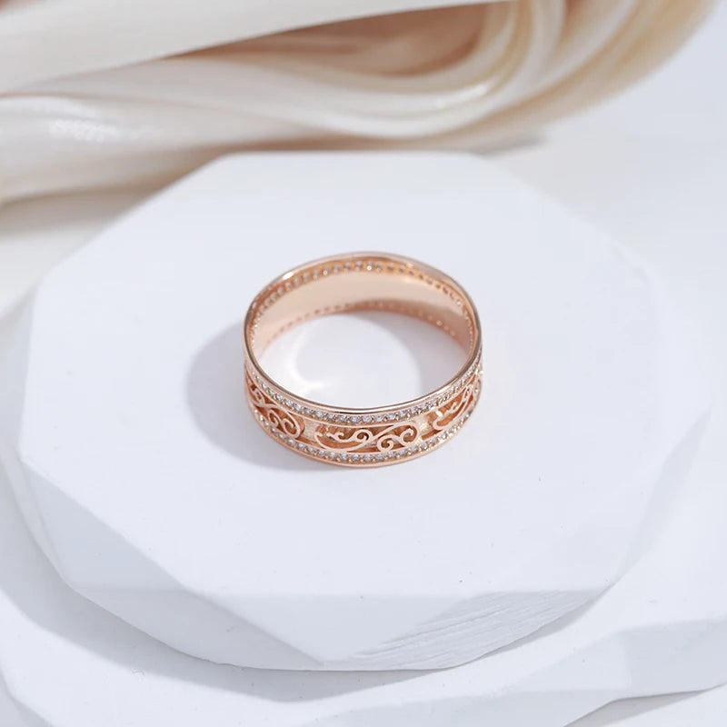 Luxury Rolled 14K Rose Gold Bride Wedding Rings For Women with AAA Zircon Diamonds - Ethnic Fine Jewellery