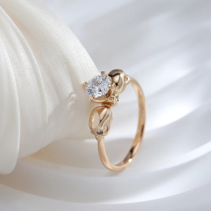 Simple Punk Skull Filled 14K Rose Gold AAA Zircon Diamond Ring for Women - Party Trend Daily Jewellery