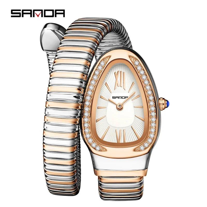 New Arrival High-End Snake Shaped Zircon Diamonds Inlaid Women's Retro Lightweight Luxury Quartz Watches