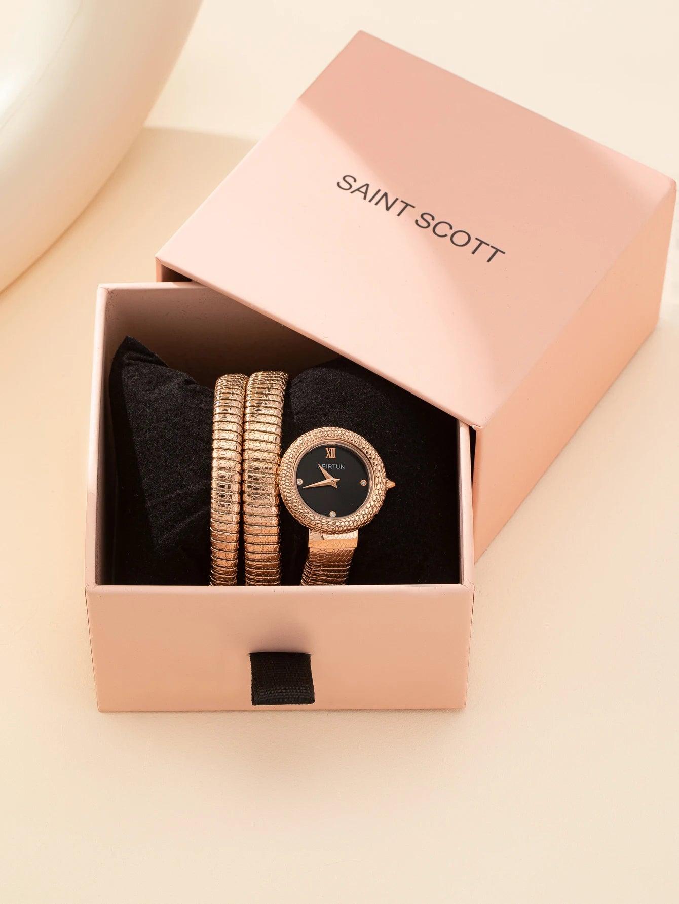 Modern Jewellery Luxury Trendy Snake Design Fashion Dress Women Bangle Bracelet Winding Quartz Watches for Women