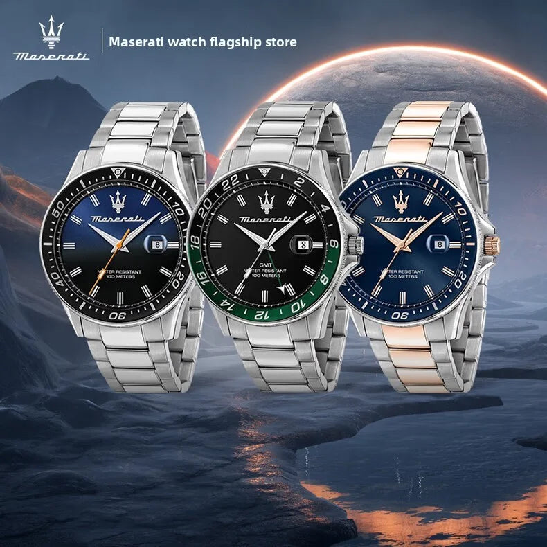 High Quality Maserati Waterproof Men's Business High-grade Green Water European and American Dial Quartz Watch