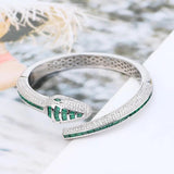 Designer Collection Rectangle Zircon Diamonds Gold Color Snake Serpent Snakelike Open Bangle Bracelet Ladies Watches