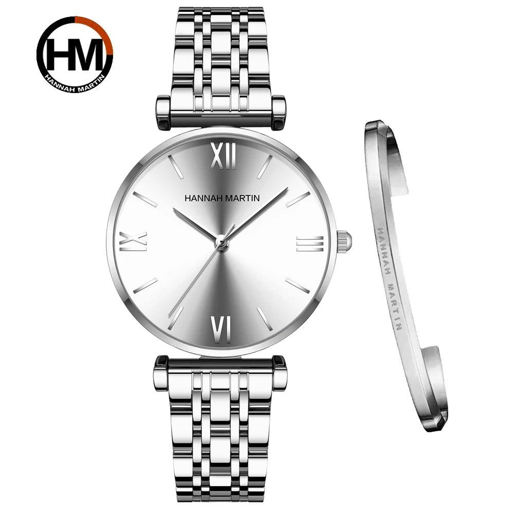 Simple Elegant Round Dial Fashion Stainless Steel Ladies Watches Rose Gold Colour Quartz Wristwatches with Bracelets