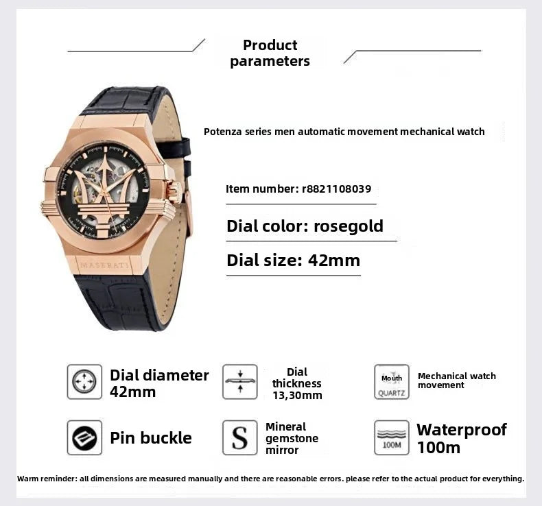 Maserati Mechanical Watch POTENZA Power Series Trident Fashion Mechanical Exquisite European American Watch