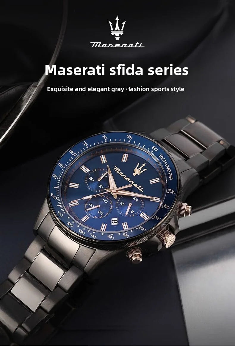 Original Luxury Maserati Men's Watch SFIDA Challenge Series Luxury Business Trendy Black Gold Steel Belt Watch