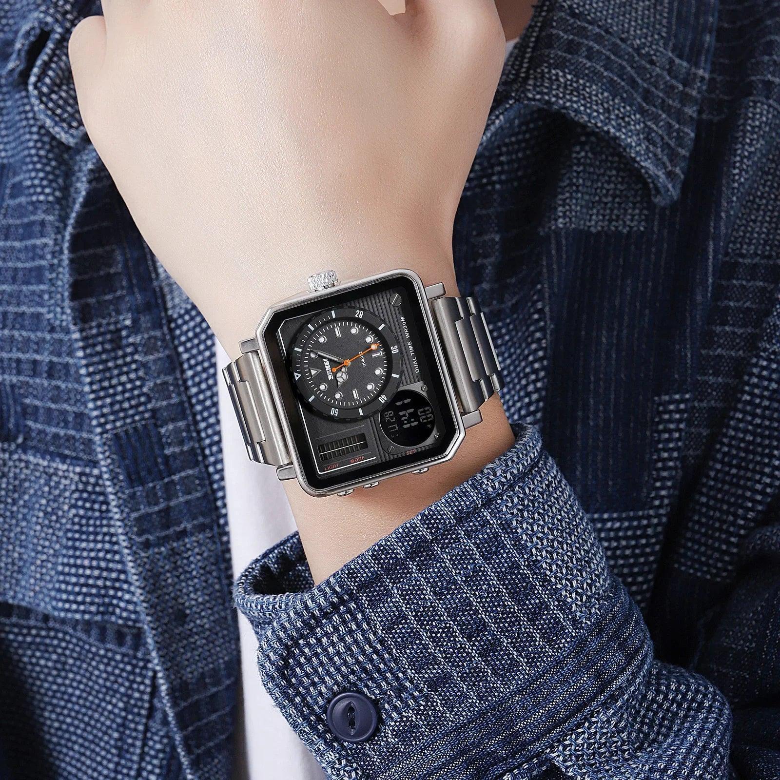 Trendsetter Casual 2 Display Chrono Hipster Waterproof Steel Bracelet Back Light Analog Digital Sport Watches - The Jewellery Supermarket