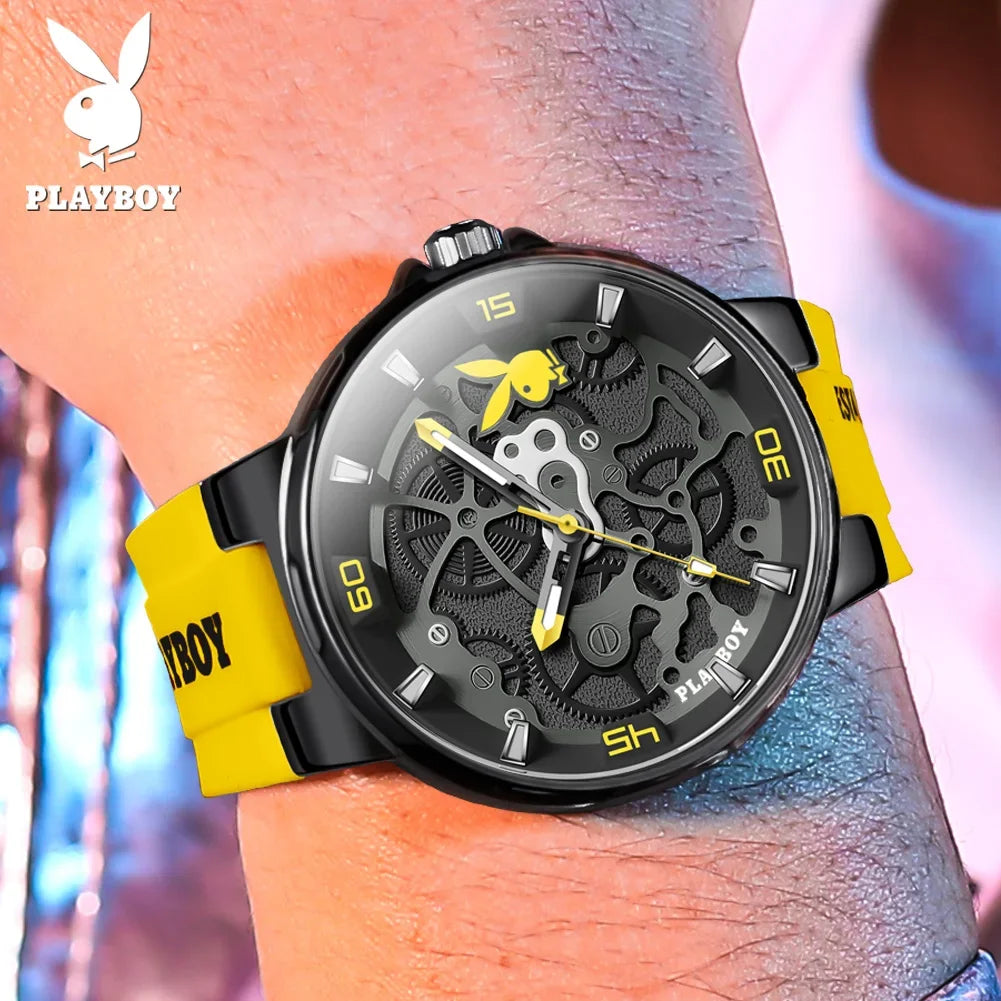 PLAYBOY Luxury Original Silicone Strap Fashion Casual Quartz High Quality Waterproof Watches for Men