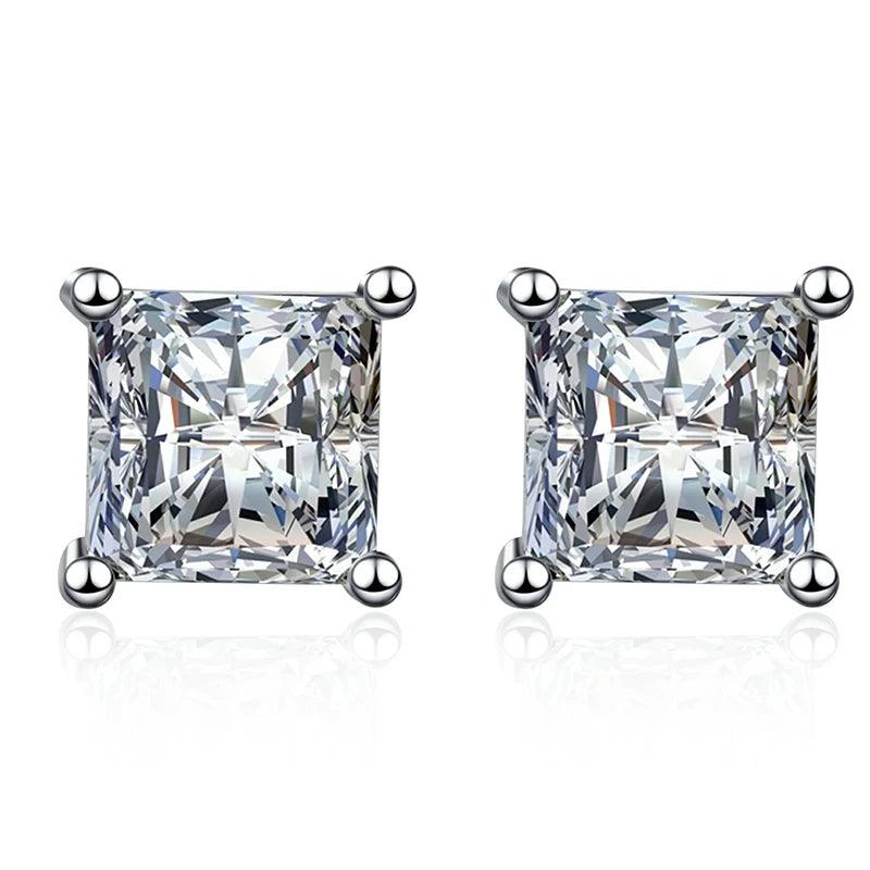 Remarkable 2 Carat Princess Cut 18K WGP Moissanite Diamonds Earrings for Men/Women - Sterling Silver Fine Jewellery - The Jewellery Supermarket