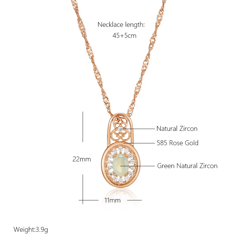 New Filled 14K Rose Gold Flower Design Oval Cut AAA Zircon Emerald Crystal Necklace - Luxury  Jewellery