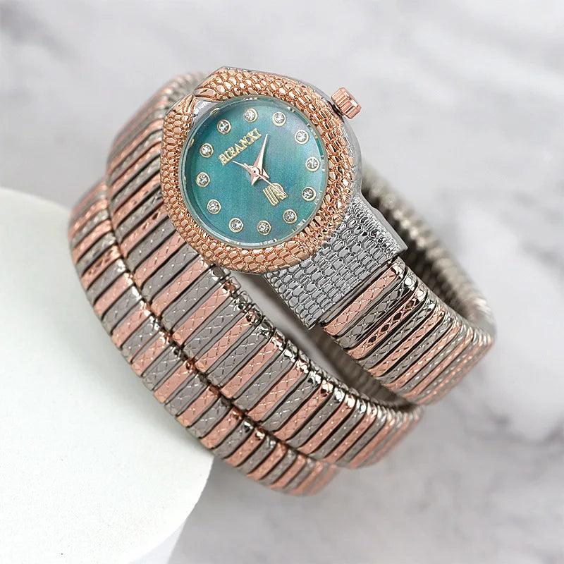 Luxury Snake Pattern Shiny Zircon Diamonds Studded Quartz Watches for Women Ladies Fashion Birthday Gift Jewellery