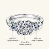Dazzling 3 Stone 3.5CTTW Cushion & Round Cut Moissanite Diamonds 925 Silver Engagement Wedding Rings For Women