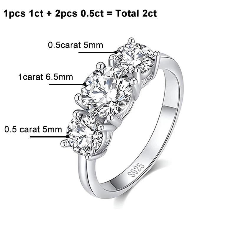 Splendid 3-stone S925 Sterling Silver with 14CGP Moissanite Diamonds Rings Engagement Wedding Promise Jewellery