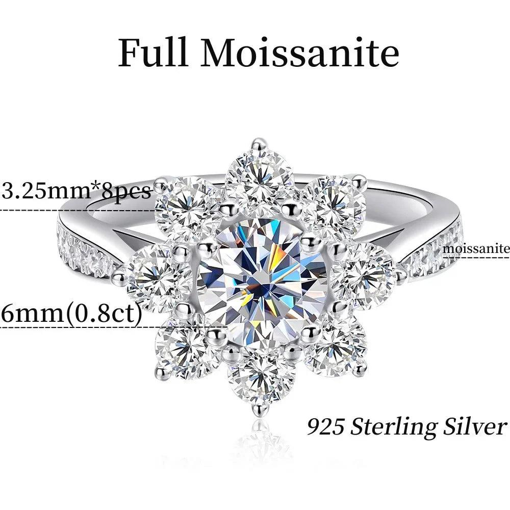 Brilliant GRA Certified VVS1 Moissanite Diamond Rings 925 Sterling Silver Sunflower Wedding Enggement Fine Jewellery
