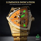 Golden Stainless Steel Waterproof Sport Transparent Triangle Skeleton Mechanical New Mens Wristwatches