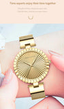 Luxury Brand Elegant Gold Tone Geometric Dial Women's Quartz Movement Watches Stainless Steel Mesh Belt Watches