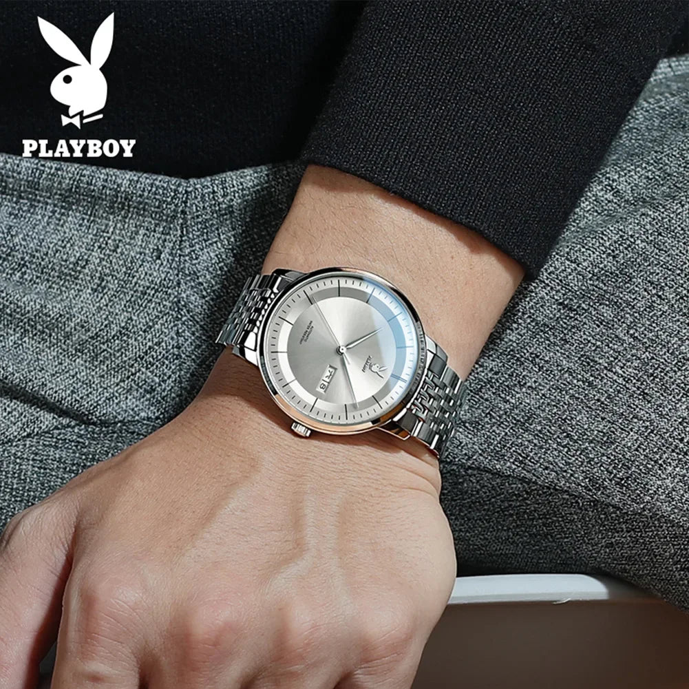 PLAYBOY Casual Simple Automatic Mechanical Men's Watches Original Waterproof Calendar High Quality Watch for Men