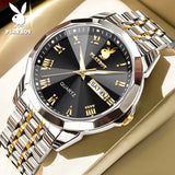 PLAYBOY Fashion Luxury High Quality Original Stainless Steel Waterproof Dual Calendar Luminous Quartz Men Watch