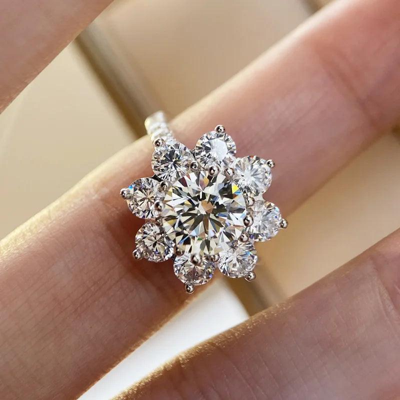 Brilliant GRA Certified VVS1 Moissanite Diamond Rings 925 Sterling Silver Sunflower Wedding Enggement Fine Jewellery