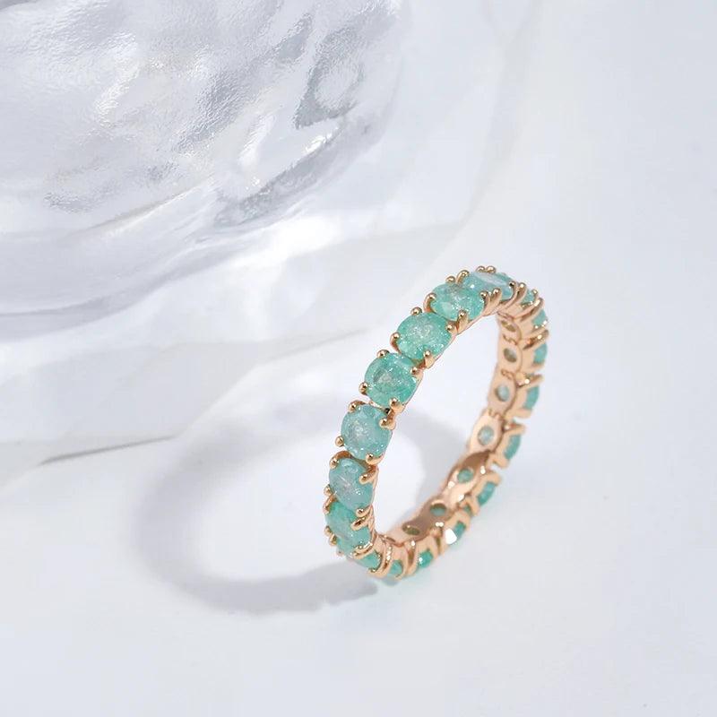 New Round Cut AAA Emerald Zircon Ring for Women Luxury 14K Rolled Rose Gold Promise Ring - Fine Jewellery