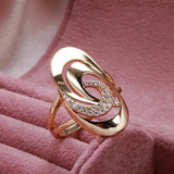 Unusual Rolled 14K Rose Gold Minimalist Geometry AAA Zircon Diamonds Rings - Fine Fashion Jewellery