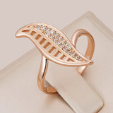 Luxury Leaf Shape Wax Inlay Rolled 14K Rose Gold AAA Zircon Diamonds Ring - Party Fashion Daily Jewellery