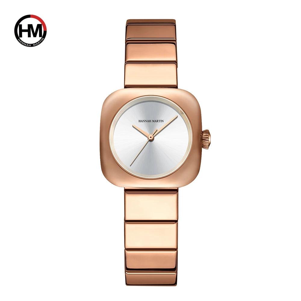 Elegant Minimalist Rose Gold Plated Elliptic Women's Watches,  Square Japanese Movement Casual Fashion Wristwatches