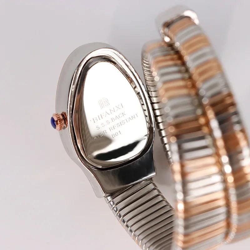Unique Snake Shaped Design Bracelet Gold Silver Watches for Women Luxury Bangle Quartz Watches