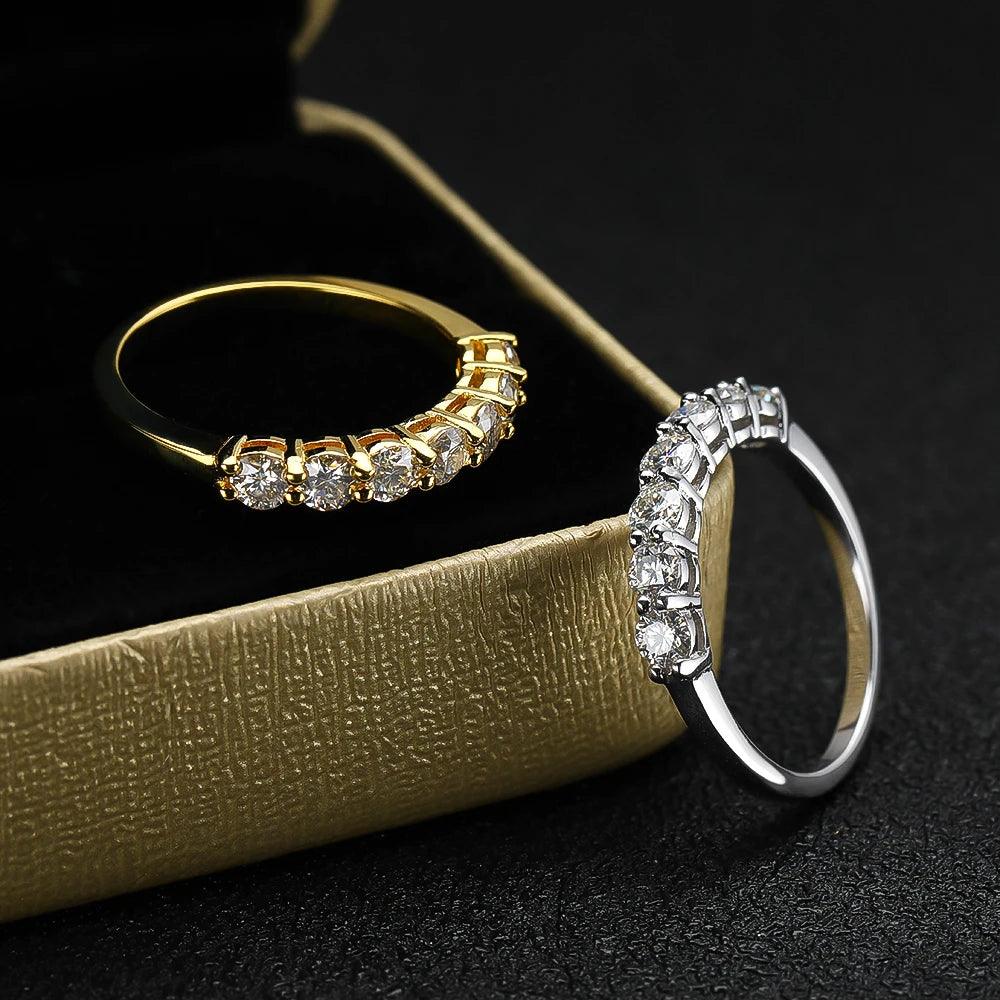 18K Gold Plated D Colour 3mm 7-Stone Eternity Moissanite Diamonds Rings S925 Silver Lab Diamond Fine Jewellery