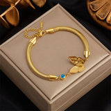 316L Stainless Steel Gold Colour Heart Butterfly Thick Bracelet For Women - High Quality Charming Jewellery - The Jewellery Supermarket