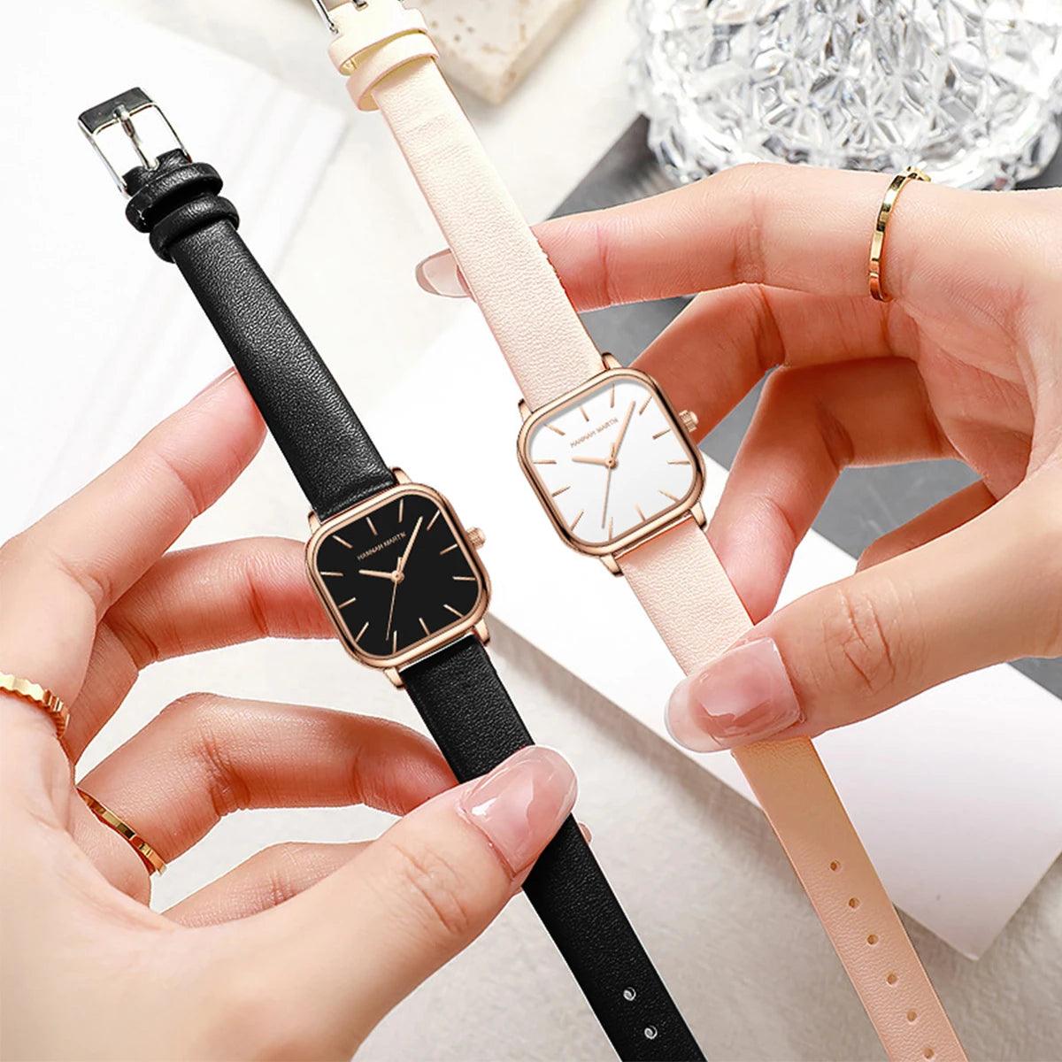 New Arrival Elegant Fashion Leather Square Rose Gold Tone Women Watches 24mm Mini Dial 3Bar Quartz Movement Watches