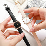 New Arrival Elegant Fashion Leather Square Rose Gold Tone Women Watches 24mm Mini Dial 3Bar Quartz Movement Watches