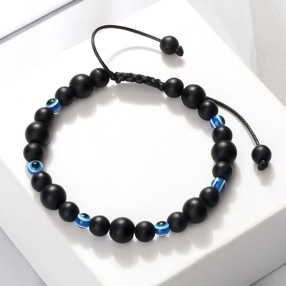 Blue Evil Eye Beaded Charm Bracelets - Natural Cat Eye Stone Opal Adjustable Lucky Yoga Jewellery - The Jewellery Supermarket