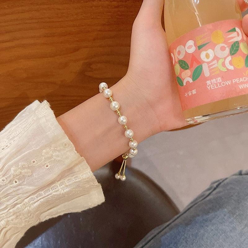 Crystal Charm Bracelets for Women - Gold Colour Beaded Chain Double Layered Adjustable Bracelets Jewellery - The Jewellery Supermarket