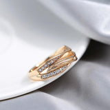 Fashion Design Simple Geometry 14K Rolled Rose Gold With AAA Zircon Diamonds Cross Ring - Party Daily Jewellery