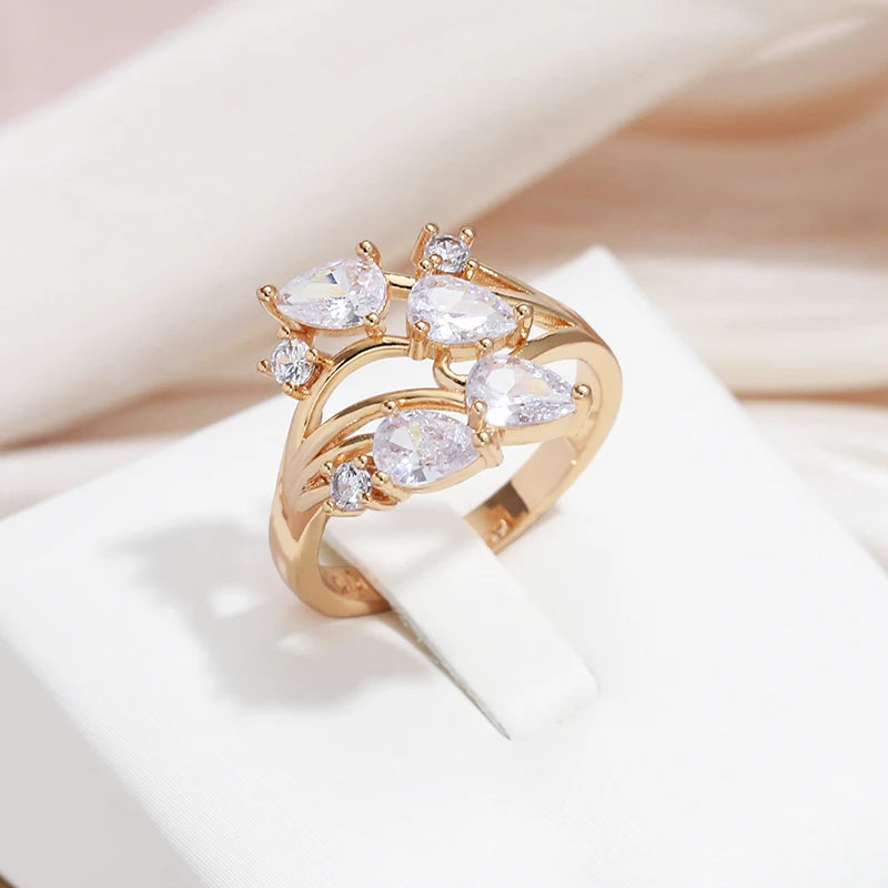 New Season Luxury Filled 14K Rose Gold White AAA Zircon Diamonds Leaf Ring - Party Wedding Luxury Jewellery