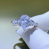Amazing 3 Stone 18KGP  Pear Cut Water Drop 3ct Moissanite Ring S925 Silver Eternity Rings Certified Fine Jewellery