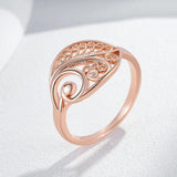 Latest Fashion Glossy 14K Rolled Rose Gold Unusual Hollow Flower Ethnic Design Jewellery Daily Ring For Women