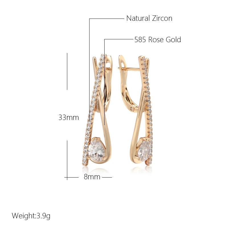 Attractive Water Drop 14K Filled Rose Gold AAA Zircon Diamonds Long Shiny Crystals Trendy Clip Earrings