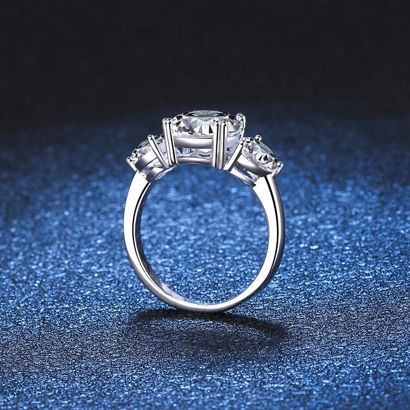 Superb 3CT 3 Stones Moissanite Diamonds Rings for Women 18KGP Wedding Engagement Bridal Sterling Silver Jewellery