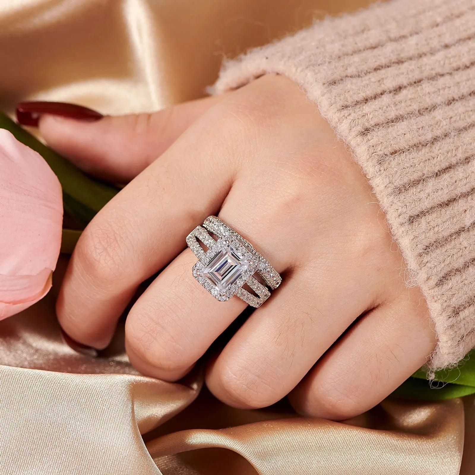 Amazing Marquise or Emerald Cut AAAAA Quality High Carbon Lab Created Diamond Luxury Ring Sets for Women - The Jewellery Supermarket