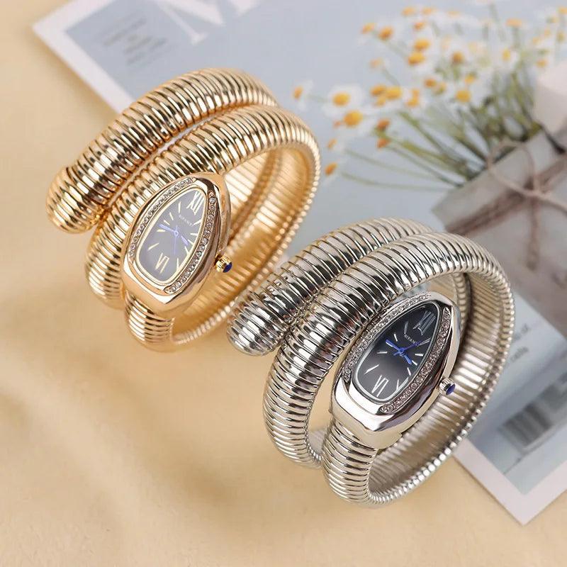 Luxury Gold Quartz Fashion Avantgarde Snake Watches for Women - Winding Bangle Steel Ladies Watches Ideal Gift