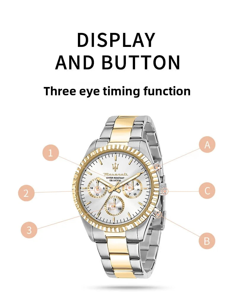 Original Maserati Blue Gold Men's Luxury Gold Fashion Trend Dial European and American Business watch