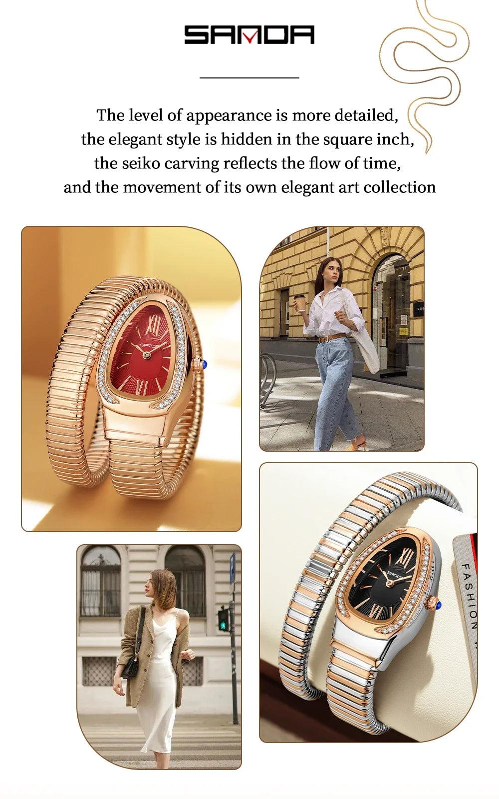 New Arrival High-End Snake Shaped Zircon Diamonds Inlaid Women's Retro Lightweight Luxury Quartz Watches