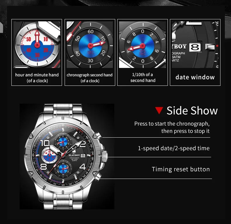 PLAYBOY High Quality Multifunction Best Selling Original Luxury Waterproof Fashion Business Quartz Wrist Watches