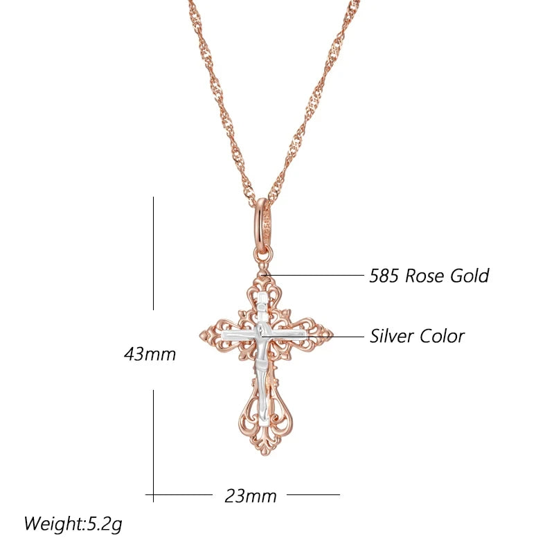 Classic Outstanding 14K Filled Rose Gold Cross Pendant Necklace for Women Men - Luxury Religious Jewellery